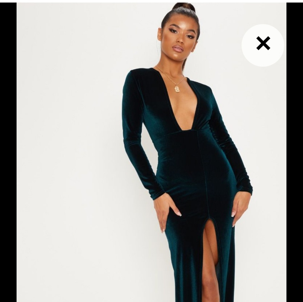 Emerald green velvet dress